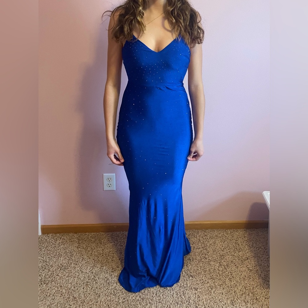 Lulu’s Sparkly Backless Dress-Royal blue